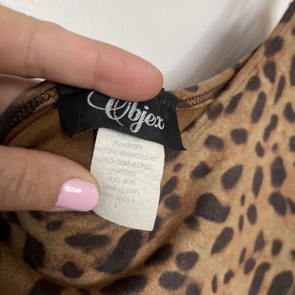 Objex Y2K Dress Womens Large Sleeveless Mini Bodycon Cheetah Print Brown Black - Picture 4 of 5